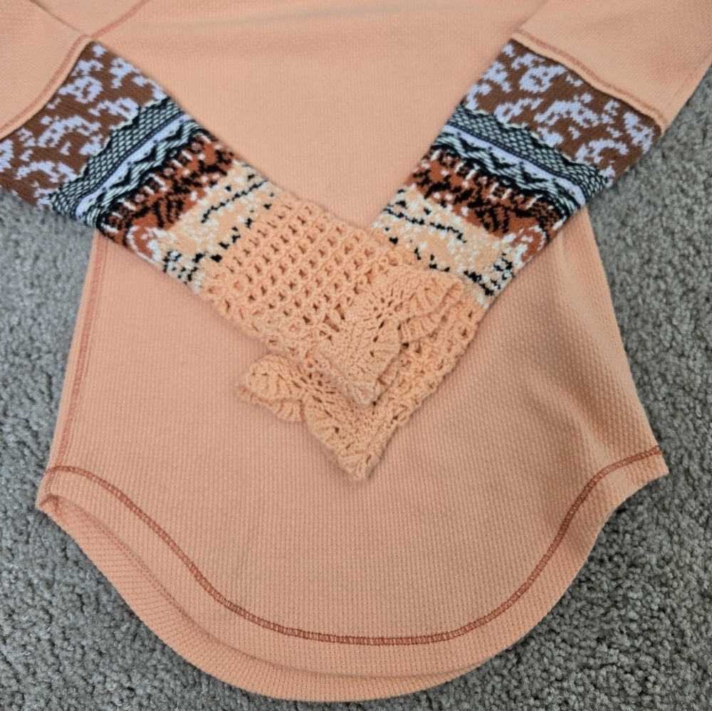 Free People In The Mix Cuff Thermal Top In Desert Orange Knit Crochet size XS - Picture 11 of 16